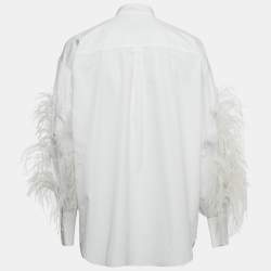 Pre Owned Valentino White Ostrich Feather Trim Cotton Oversized Shirt S