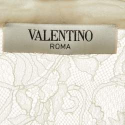 Pre Owned Valentino Pale Grey Lace Neck Tie Sheer Blouse S 