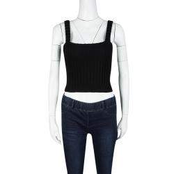 Pre Owned Valentino Black Wool Ribbed Sleeveless Crop Top M