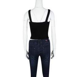 Pre Owned Valentino Black Wool Ribbed Sleeveless Crop Top M