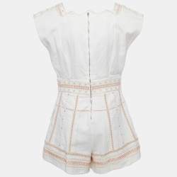Pre Owned Valentino White Embroidered Denim Romper M