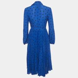Pre Owned Valentino Blue Heart Print Silk Pleated Midi Dress S