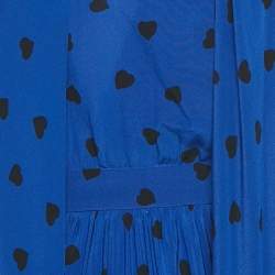 Pre Owned Valentino Blue Heart Print Silk Pleated Midi Dress S