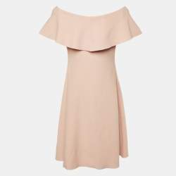 Pre Owned Valentino Pink Jersey Off-The-Shoulder Flared Dress L
