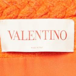 Pre Owned Valentino Orange Embellished Tweed Open Front Jacket & Skirt Set S/M 