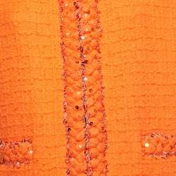 Pre Owned Valentino Orange Embellished Tweed Open Front Jacket & Skirt Set S/M 
