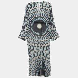 Pre Owned Valentino Blue Printed Cotton Blend Kaftan Dress M