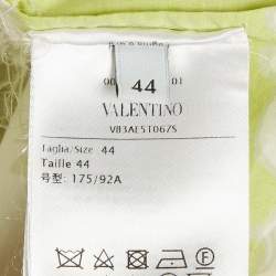 Pre Owned Valentino Green Arazzo Print Cotton Poplin Feather Detail Blouse M