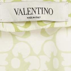 Pre Owned Valentino Green Arazzo Print Cotton Poplin Feather Detail Blouse M