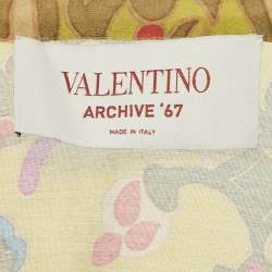 Pre Owned Valentino Multicolor Printed Cotton Blend V-Neck Midi Dress M