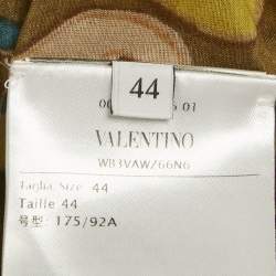Pre Owned Valentino Multicolor Printed Cotton Blend V-Neck Midi Dress M