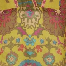 Pre Owned Valentino Multicolor Printed Cotton Blend V-Neck Midi Dress M