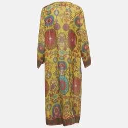 Pre Owned Valentino Multicolor Printed Cotton Blend V-Neck Midi Dress M