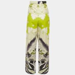 Pre Owned Valentino Multicolor Floral Print Cotton Wide Leg Trousers M