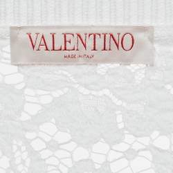 Pre Owned Valentino White Lace Fringed Loose Fit Mini Dress M