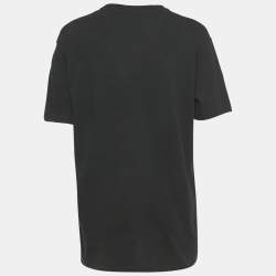 Pre Owned Valentino Black Cotton VLogo Sequence Embellished Crew Neck T-Shirt M 