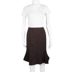 Pre Owned Valentino Brown Wool High Waist Inverted Pleat Skirt L