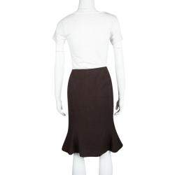 Pre Owned Valentino Brown Wool High Waist Inverted Pleat Skirt L