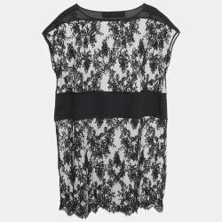Pre Owned Valentino Black Sheer Silk Lace Mini Dress S