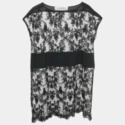 Pre Owned Valentino Black Sheer Silk Lace Mini Dress S