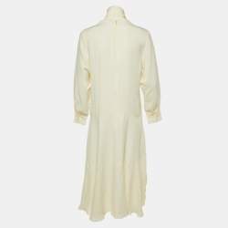 Pre Owned Valentino Cream Crepe Rose Embroidered Midi Dress L