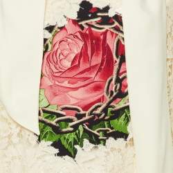 Pre Owned Valentino Cream Crepe Rose Embroidered Midi Dress L