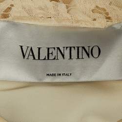 Pre Owned Valentino Cream Crepe Rose Embroidered Midi Dress L