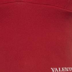 Pre Owned Valentino Red Logo Detail Stretch Knit Crop Top M