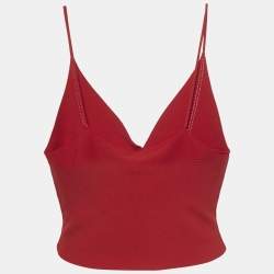 Pre Owned Valentino Red Logo Detail Stretch Knit Crop Top M