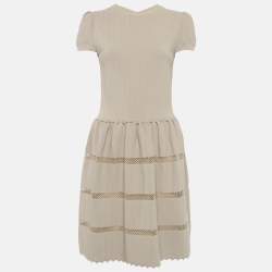 Pre Owned Valentino Beige Stretch Knit Mesh Detail Mini Dress M
