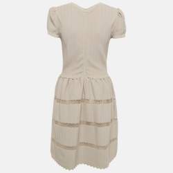 Pre Owned Valentino Beige Stretch Knit Mesh Detail Mini Dress M