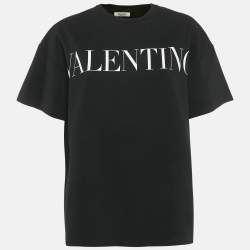 Pre Owned Valentino Black Logo Print Jersey T-Shirt S