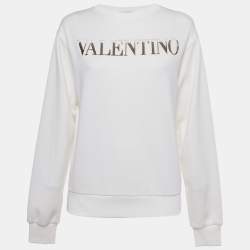 Pre Owned Valentino Off White Sequin Logo Cotton Sweatshirt M