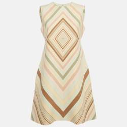 Pre Owned Valentino Green Striped Wool Mini Dress M