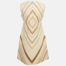 Pre Owned Valentino Green Striped Wool Mini Dress M