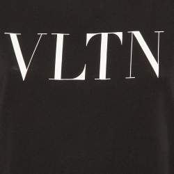Pre Owned Valentino Black VLTN Print Cotton Crew Neck T-Shirt S 