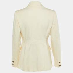 Pre Owned Valentino Vintage Cream Wool Blend Pocket Front Jacket L