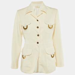 Pre Owned Valentino Vintage Cream Wool Blend Pocket Front Jacket L