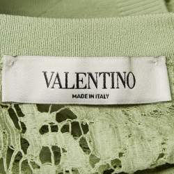 Pre Owned Valentino Green Knit & Lace Flared Blouse M 