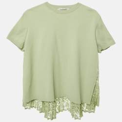 Pre Owned Valentino Green Knit & Lace Flared Blouse M 