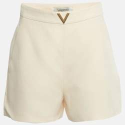 Pre Owned Valentino Beige Wool & Silk V -Detail Shorts M