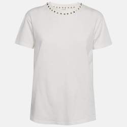 Pre Owned Valentino Garavani White Rockstud Jersey Crewneck T-Shirt S