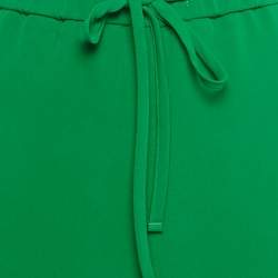 Pre Owned Valentino Green Silk Drawstring Wide Leg Trousers L