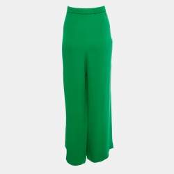 Pre Owned Valentino Green Silk Drawstring Wide Leg Trousers L