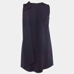 Pre Owned Valentino Navy Blue Wool & Silk Bow Detail Mini Dress S