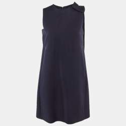 Pre Owned Valentino Navy Blue Wool & Silk Bow Detail Mini Dress S