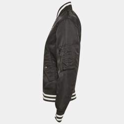 Pre Owned Valentino Black Logo Print Nylon Bomber Jacket S