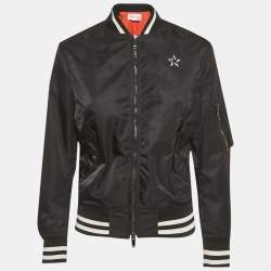 Pre Owned Valentino Black Logo Print Nylon Bomber Jacket S