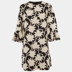 Pre Owned Valentino Black Floral Print Wool & Silk Shift Dress XL