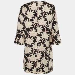 Pre Owned Valentino Black Floral Print Wool & Silk Shift Dress XL